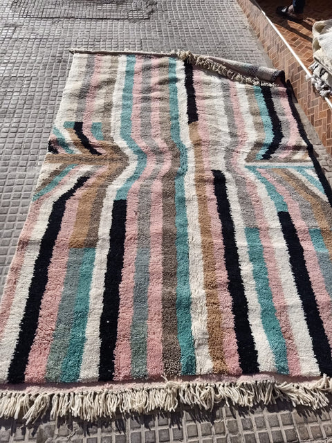 Pink stripes Moroccan rugs , large area Beni Ourain rugs , 8x10 Moroccan rugs